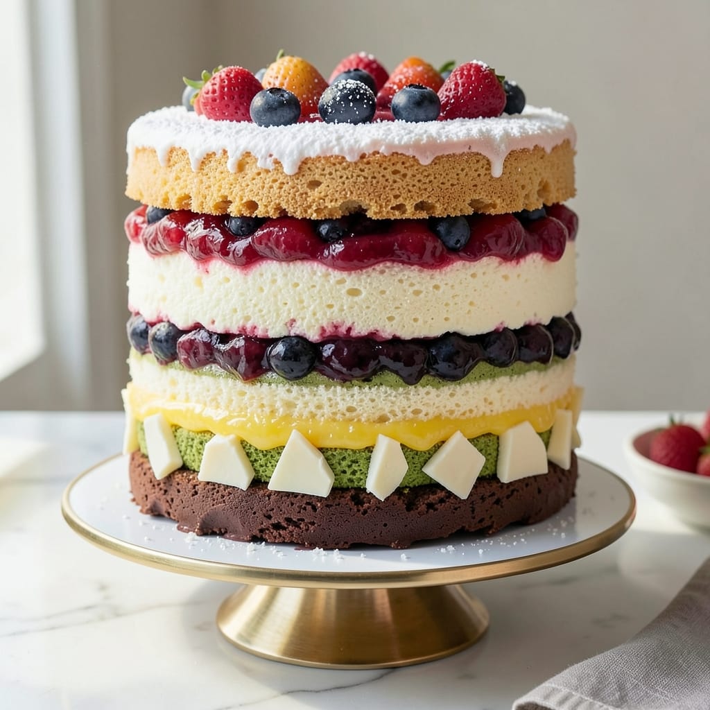 4 Layer Rainbow Cake Recipe: Vibrant Color Swirls and Cream Cheese Frosting Rivers