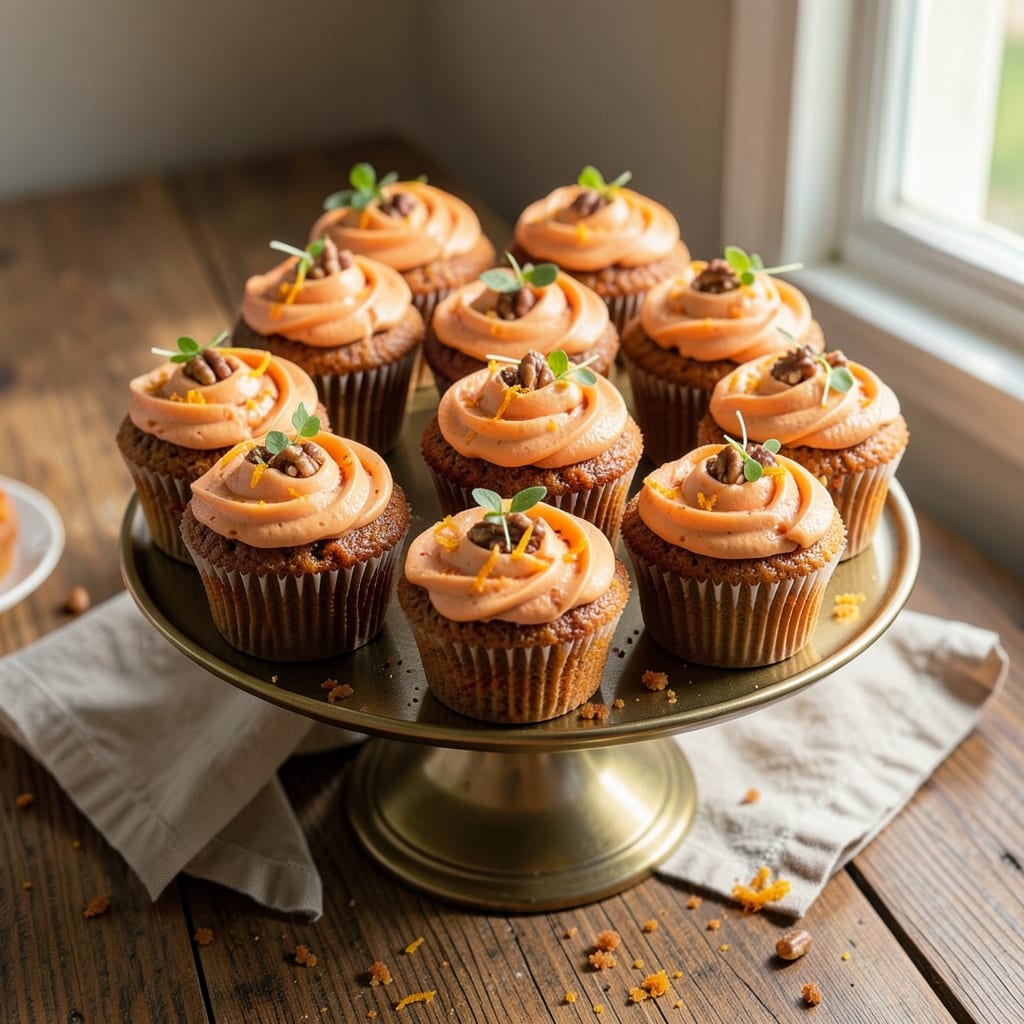 12 Carrot Cake Cupcakes Recipe: Mini Cakes With Cream Cheese Frosting Swirls