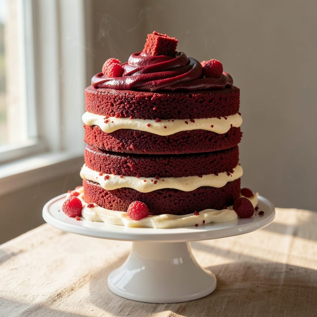 4 Layer Red Velvet Cake Recipe: Deep Red Velvet and Cream Cheese Swirls