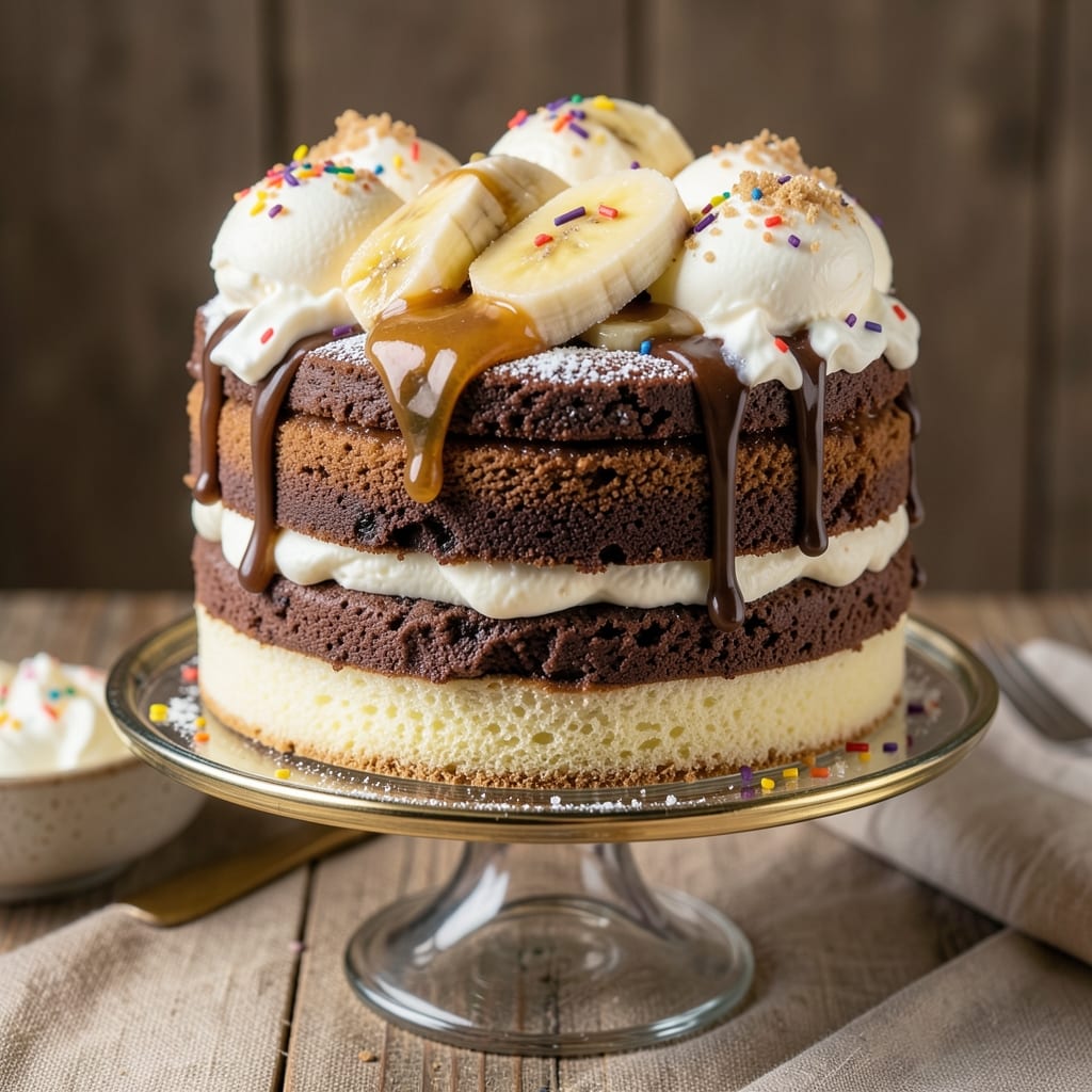 3-Layer Banana Split Cake Recipe: Vanilla, Chocolate, Strawberry Bliss in One Tin