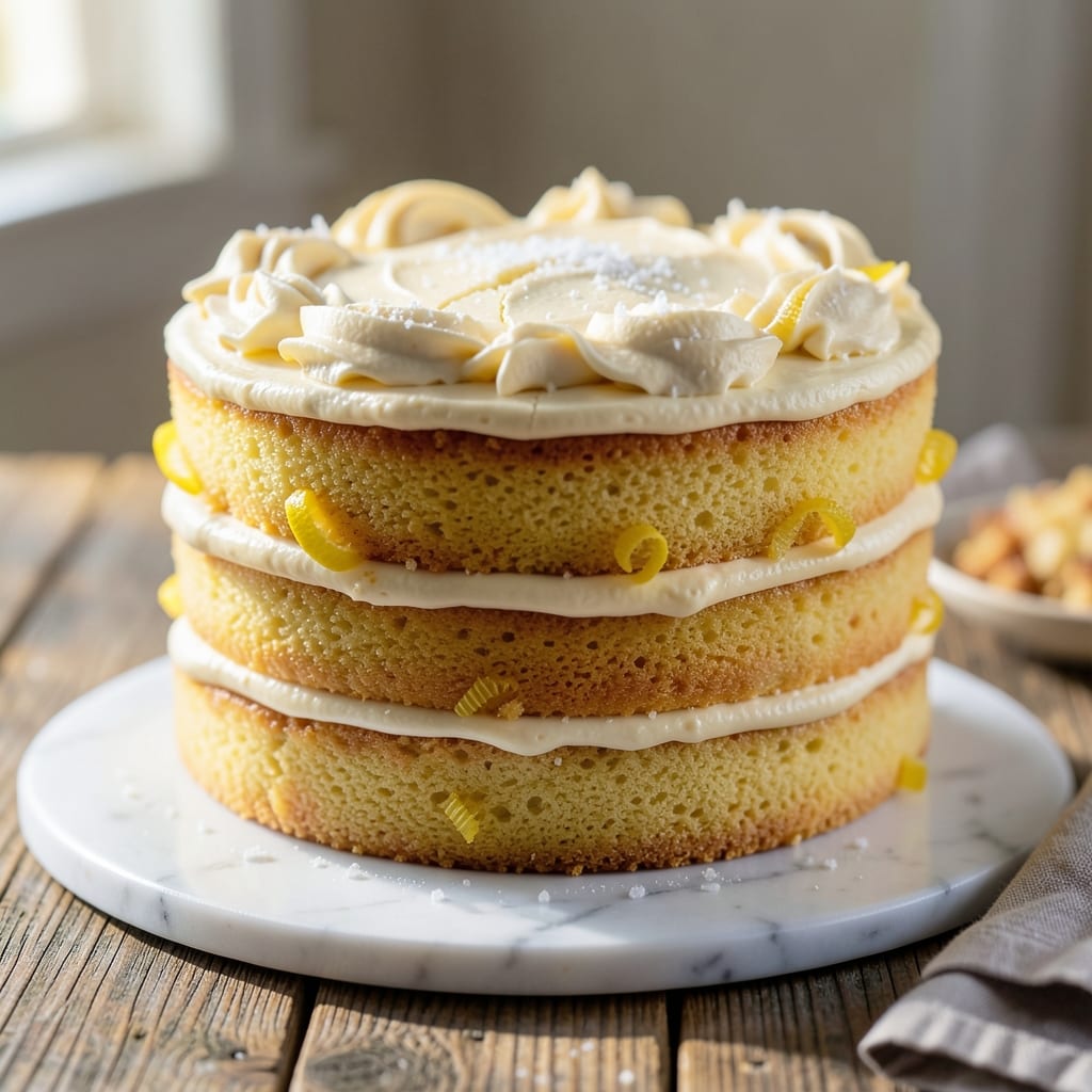 2 Layer Yellow Cake Recipe: Vanilla Buttercream Rivers and Crunchy Top Contrast