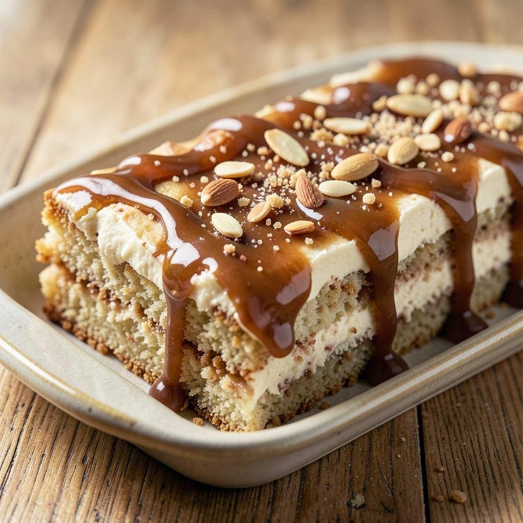 Almond Caramel Cake Recipe: Salted Caramel Crunch With Gooey Fudge Center